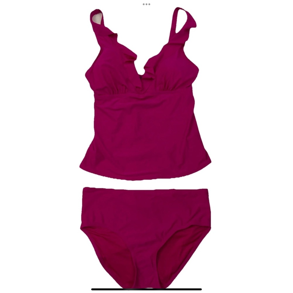 DKNY Tankini Swimsuit Swimwear Beach Women's XXL Pink Ruffle New With Tags